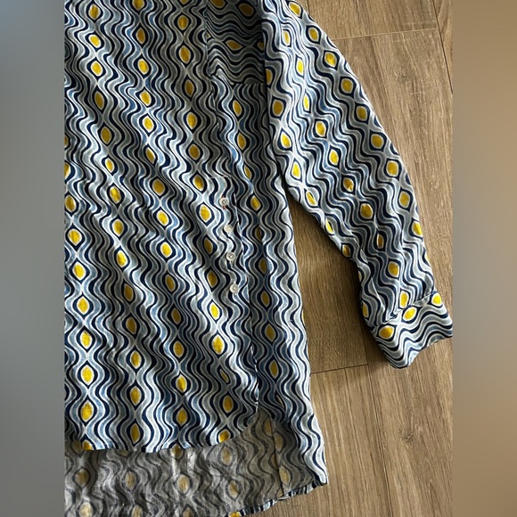 NWOT J. McLaughlin Fallon Tunic Blouse Blue Costa Key Print 100% Linen - Size XS - Picture 3 of 8